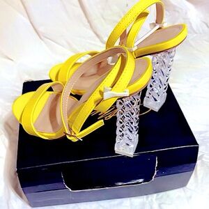Yellow Strappy Clear heel